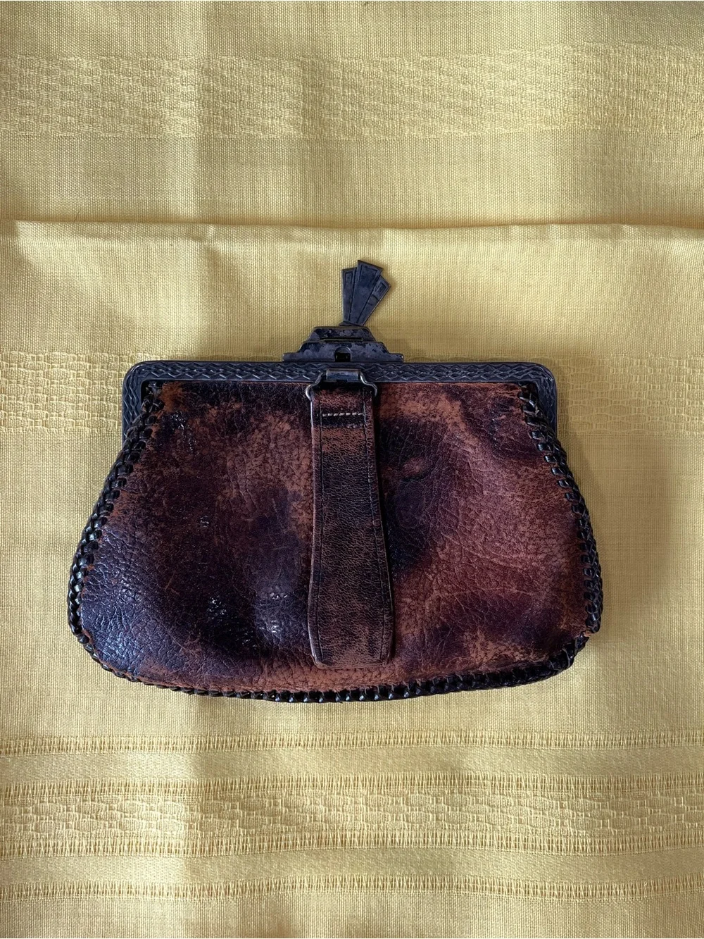 Rare! 1920’s Art Nouveau Hand Tooled Leather Purse/Clasp Bag